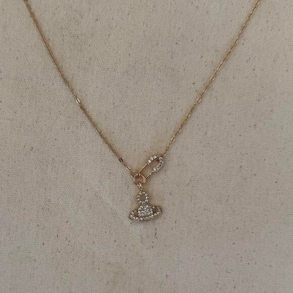 Y2K 2000s Rose Gold Iced Out Planet Necklace Unisex Vintage Chain New - Picture 10 of 10